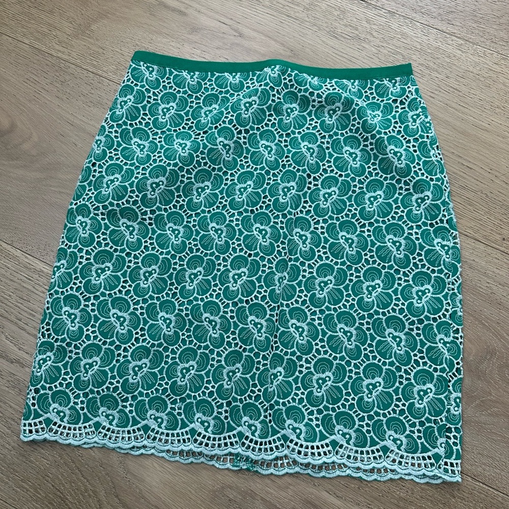 J Crew Green Floral Embroidered Skirt NWT